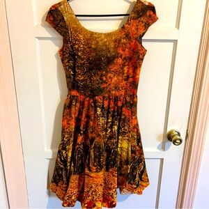 Retrolicious Fall Autumn Forest Print Dress S